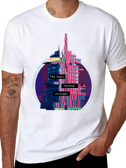 Camiseta Negra con Diseño Abstracto de Edificio