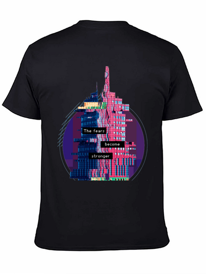 Camiseta Negra con Diseño Abstracto de Edificio