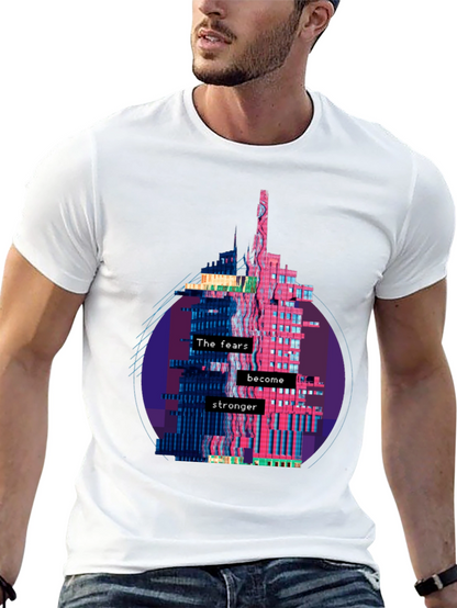Camiseta Negra con Diseño Abstracto de Edificio