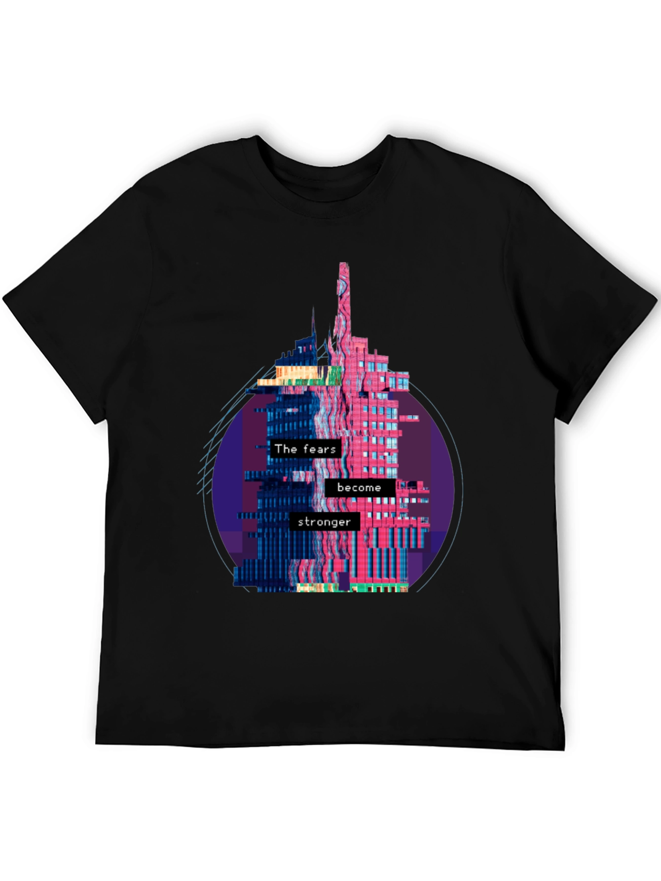 Camiseta Negra con Diseño Abstracto de Edificio