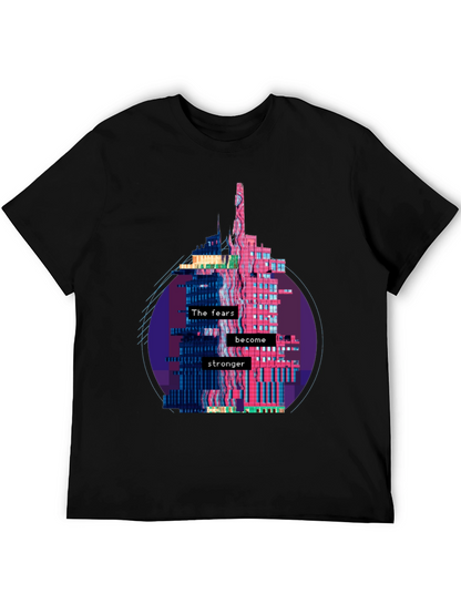 Camiseta Negra con Diseño Abstracto de Edificio