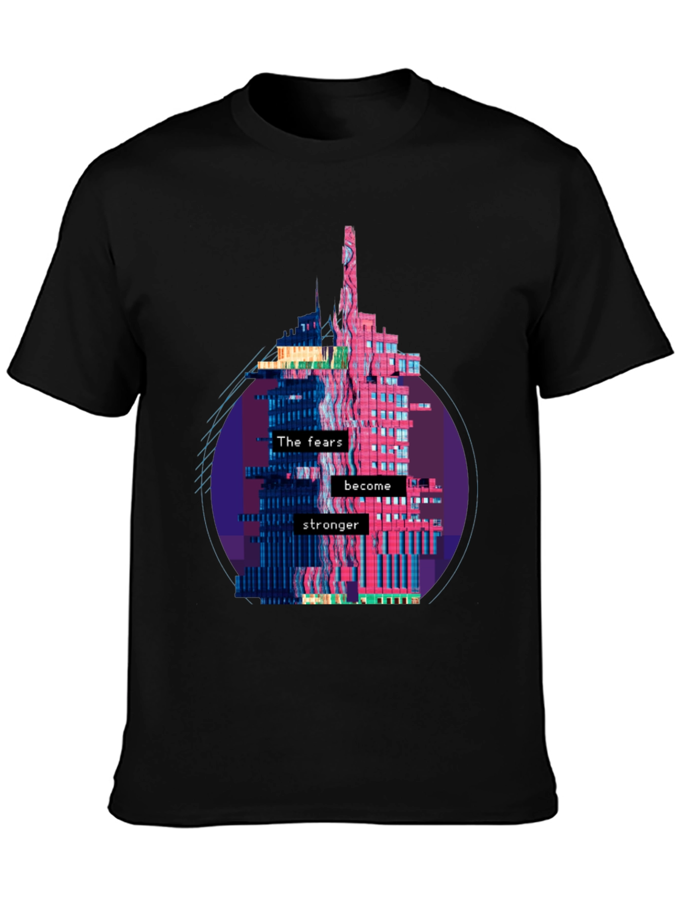 Camiseta Negra con Diseño Abstracto de Edificio