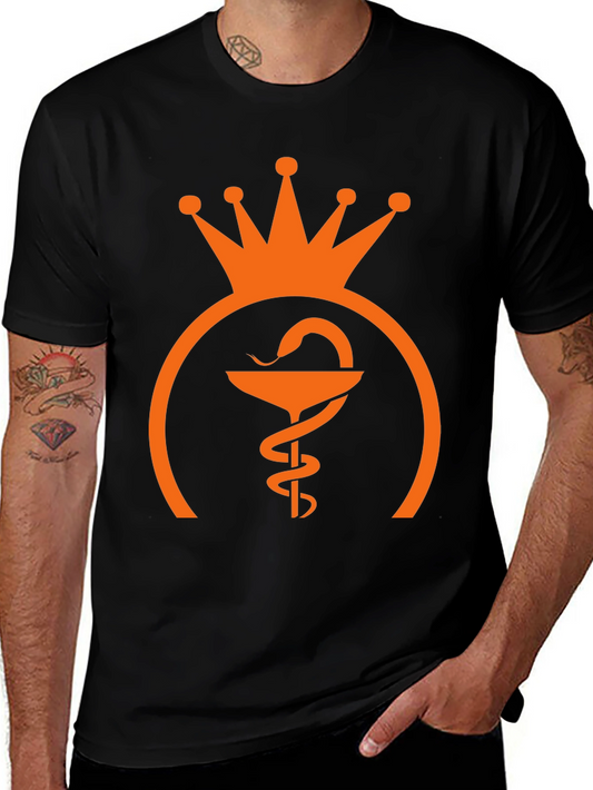 Camiseta Negra con Diseño Corona y Serpiente Farmacéutica
