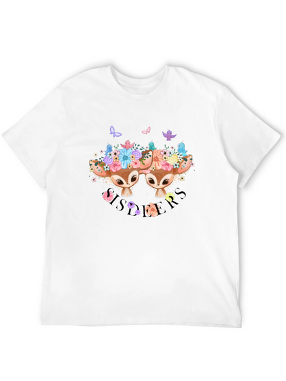 Camiseta Negra con Diseño de Ciervos Florales