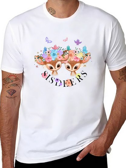 Camiseta Negra con Diseño de Ciervos Florales