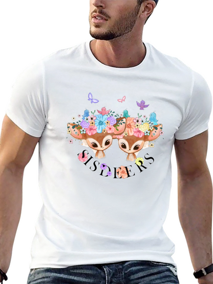 Camiseta Negra con Diseño de Ciervos Florales