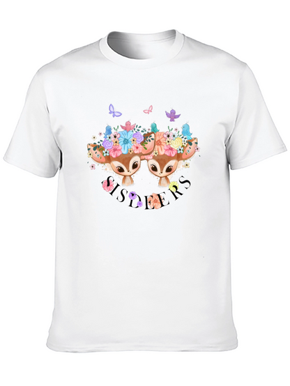 Camiseta Negra con Diseño de Ciervos Florales