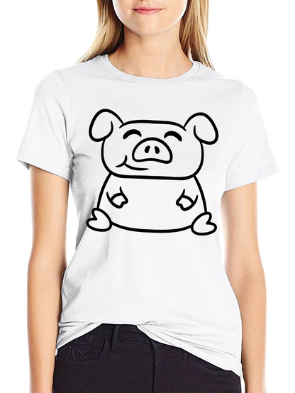 Camiseta Negra con Diseño de Cerdo Sonriente