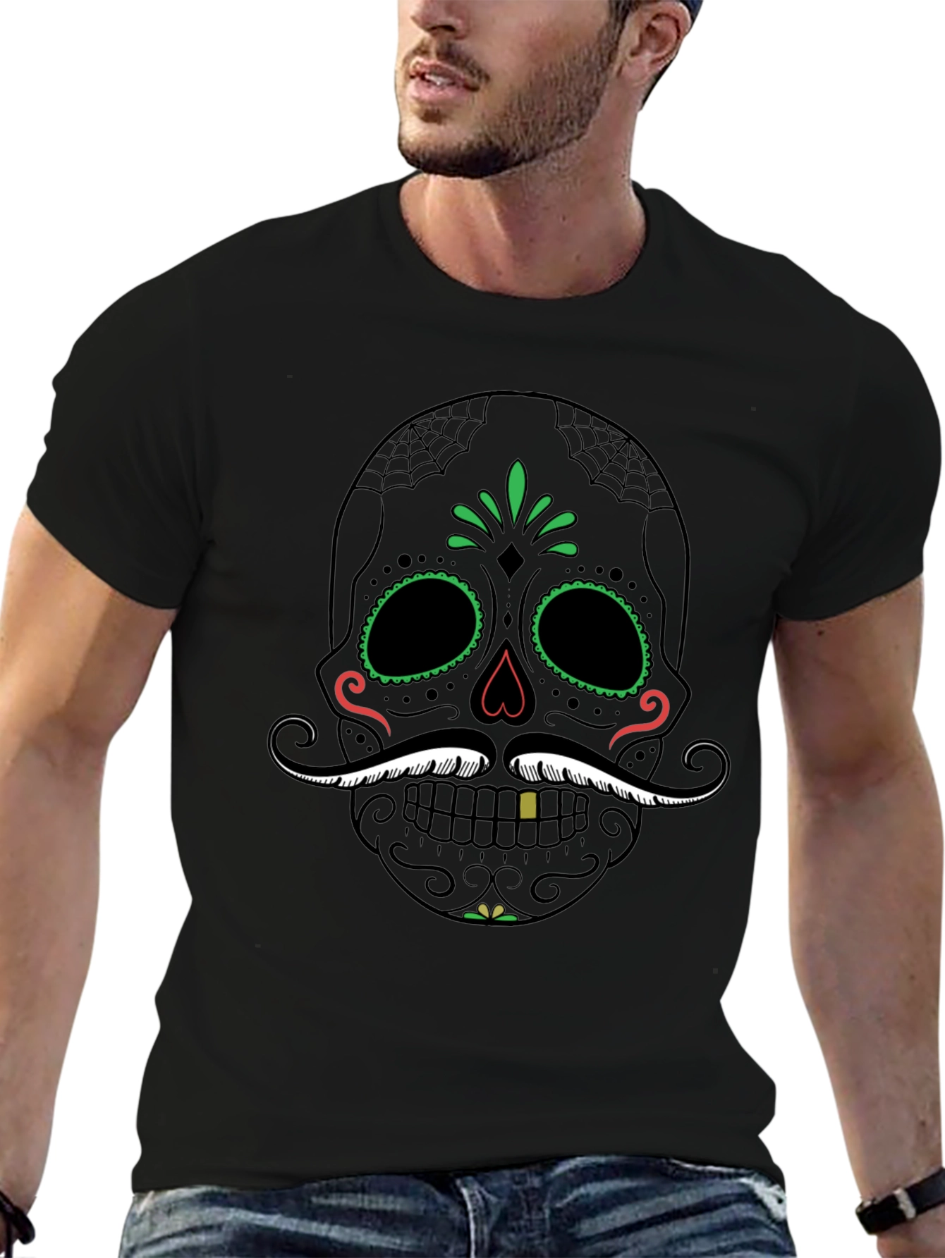 Camiseta Calavera Mexicana Bigote Dia de los Muertos