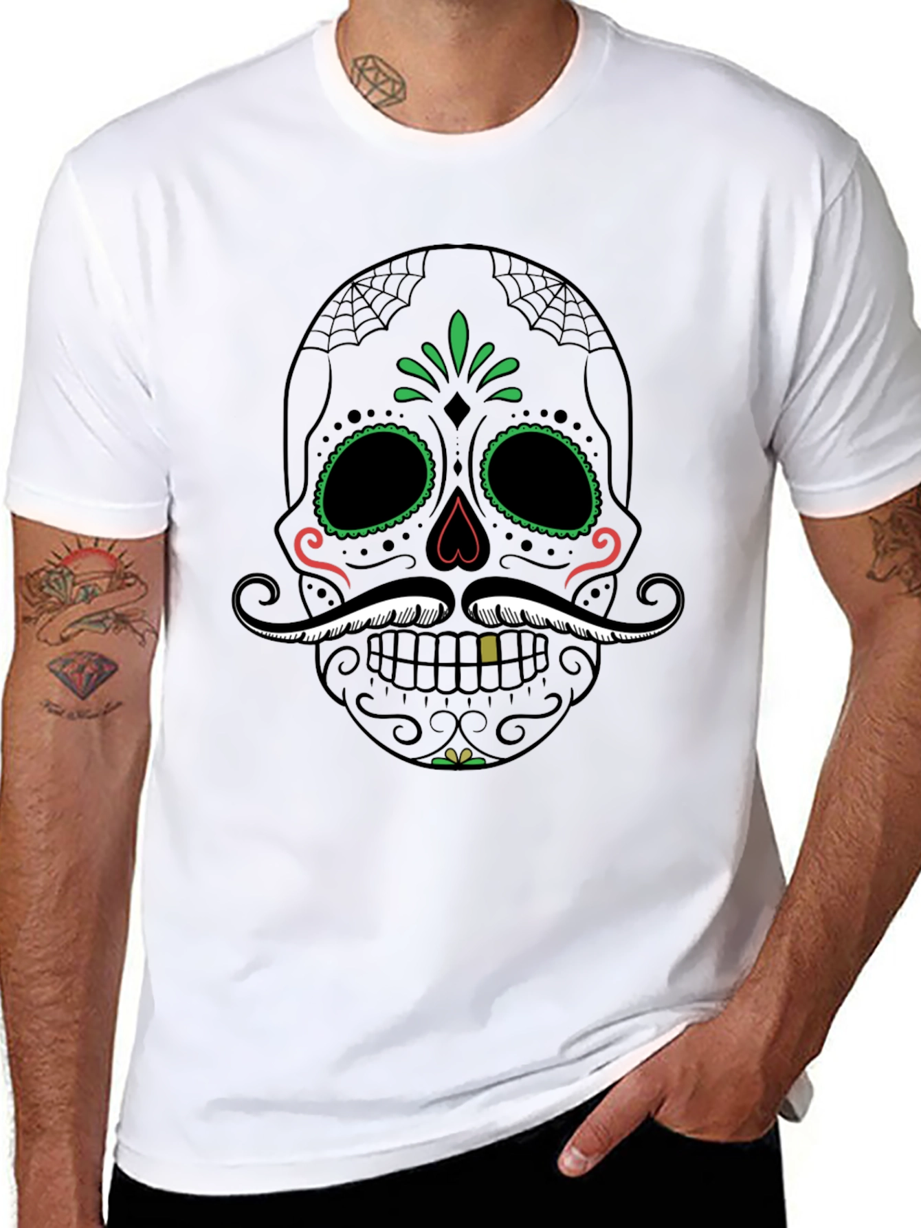 Camiseta Calavera Mexicana Bigote Dia de los Muertos