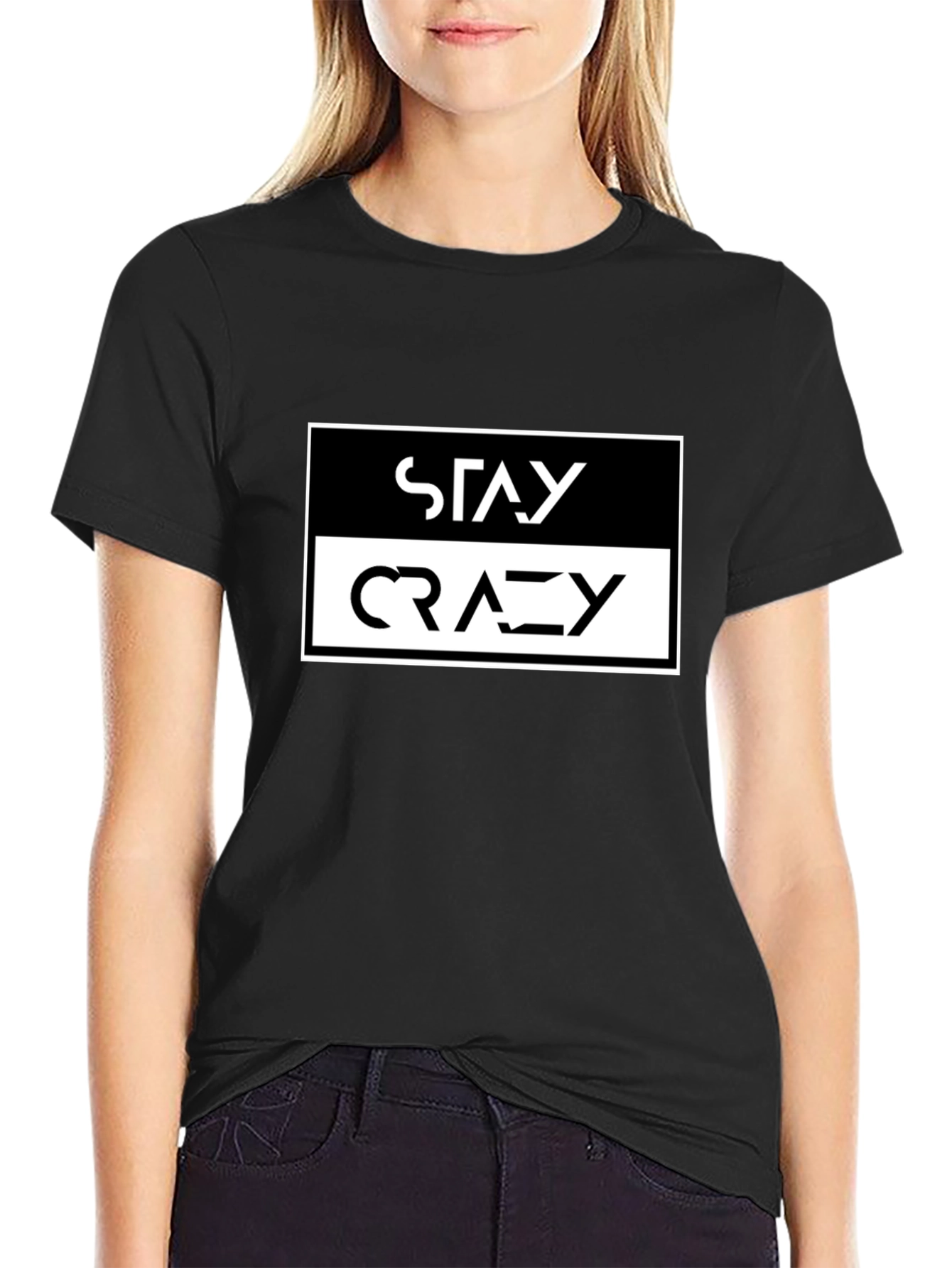 Camiseta Negra Stay Crazy Estilo Urbano