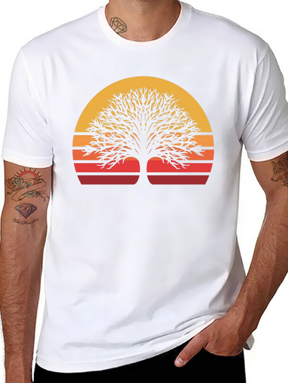 Camiseta Negra con Diseño de Árbol al Atardecer