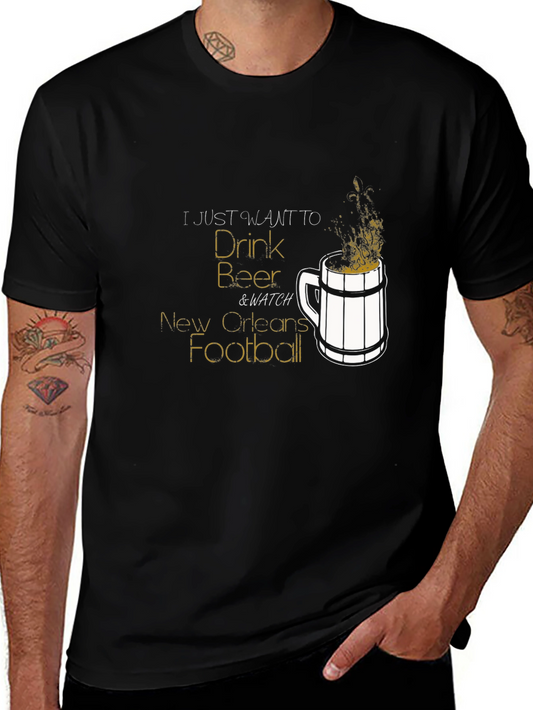 Camiseta Hombre Negra: Cerveza y Fútbol de Nueva Orleans