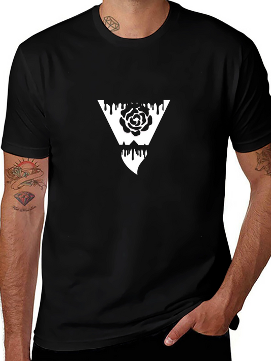 Camiseta Negra con Diseño de Rosa en Triángulo