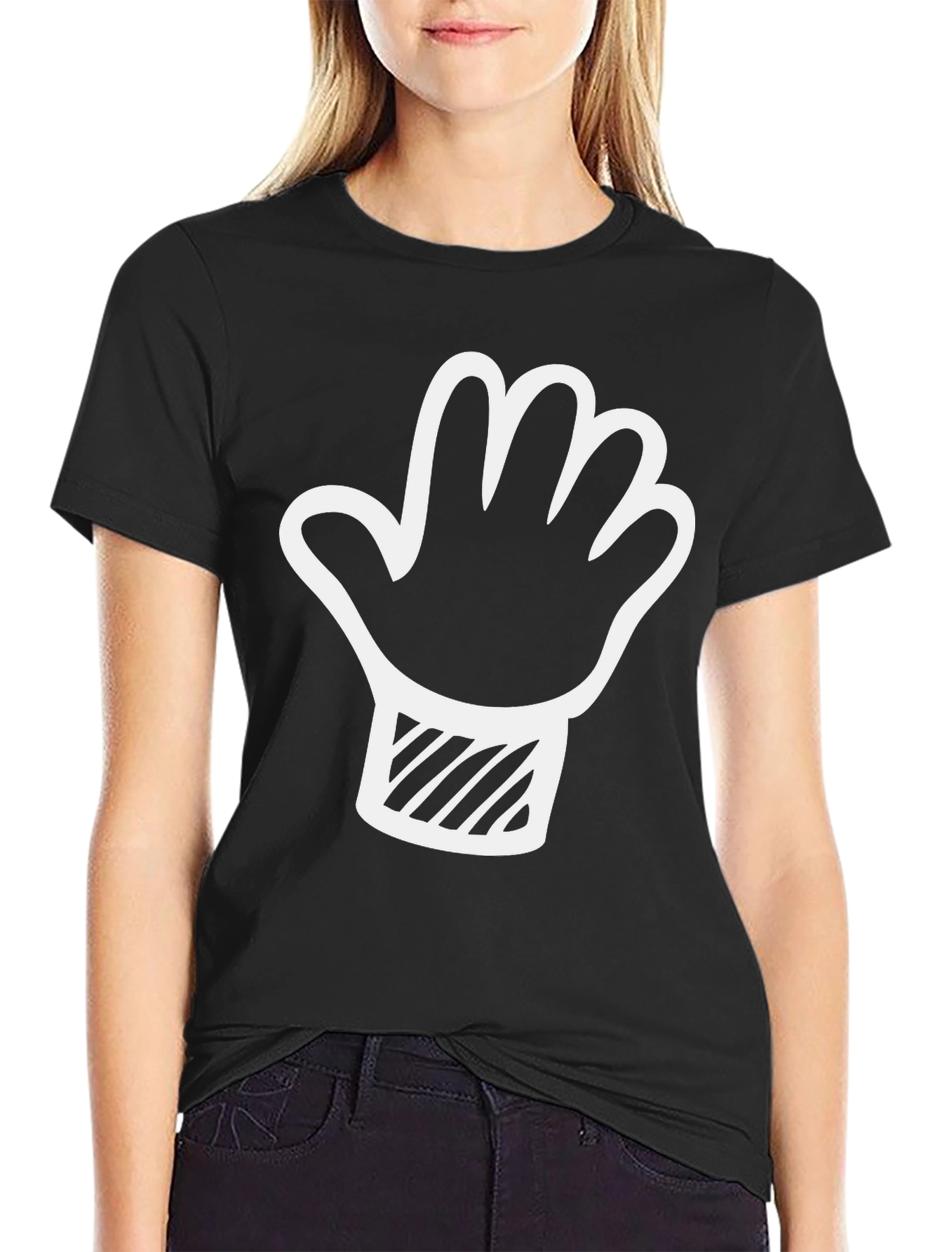 Camiseta Negra con Diseño de Mano Divertida