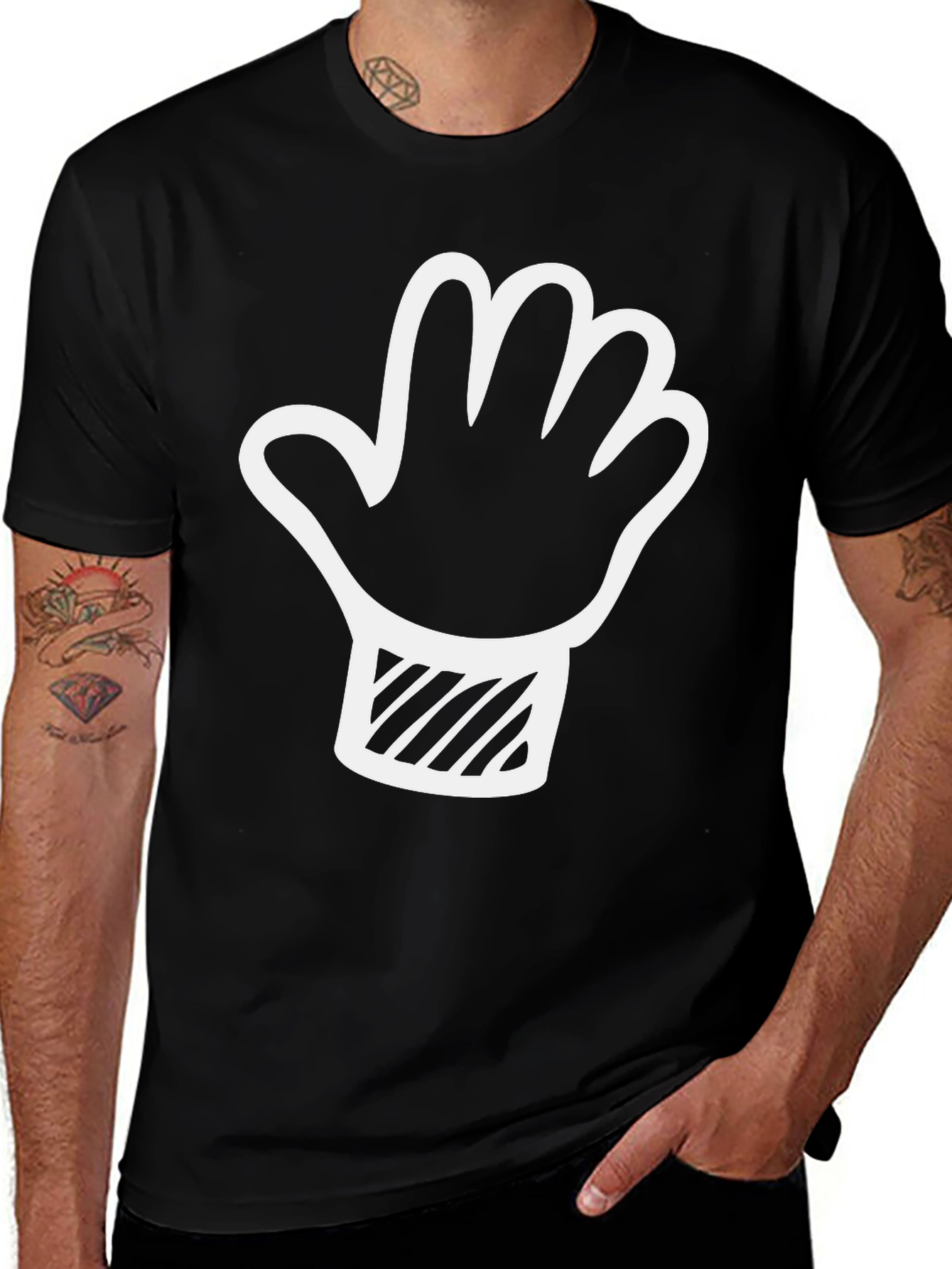 Camiseta Negra con Diseño de Mano Divertida