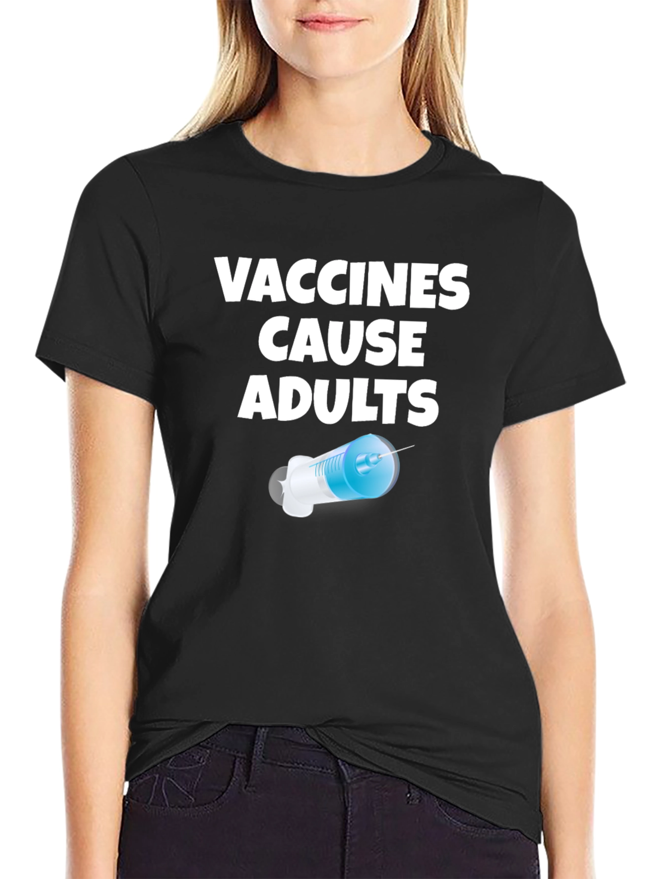 Camiseta Negra Vacunas Causan Adultos