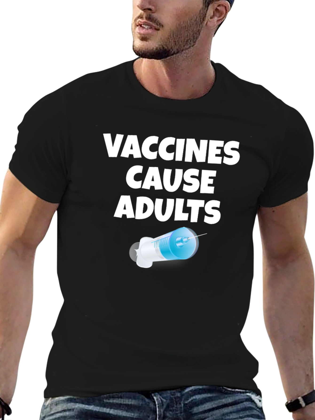 Camiseta Negra Vacunas Causan Adultos
