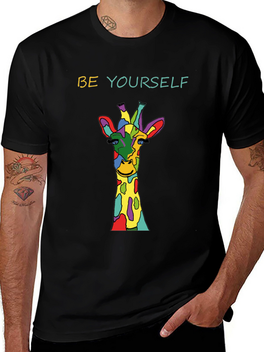 Camiseta Negra con Diseño de Jirafa Colorida
