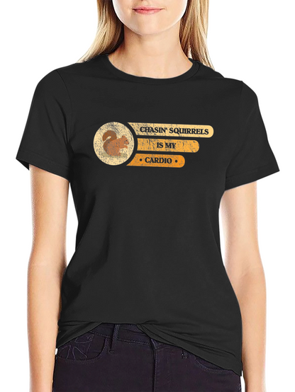 Camiseta Negra Persiguiendo Ardillas es mi Cardio