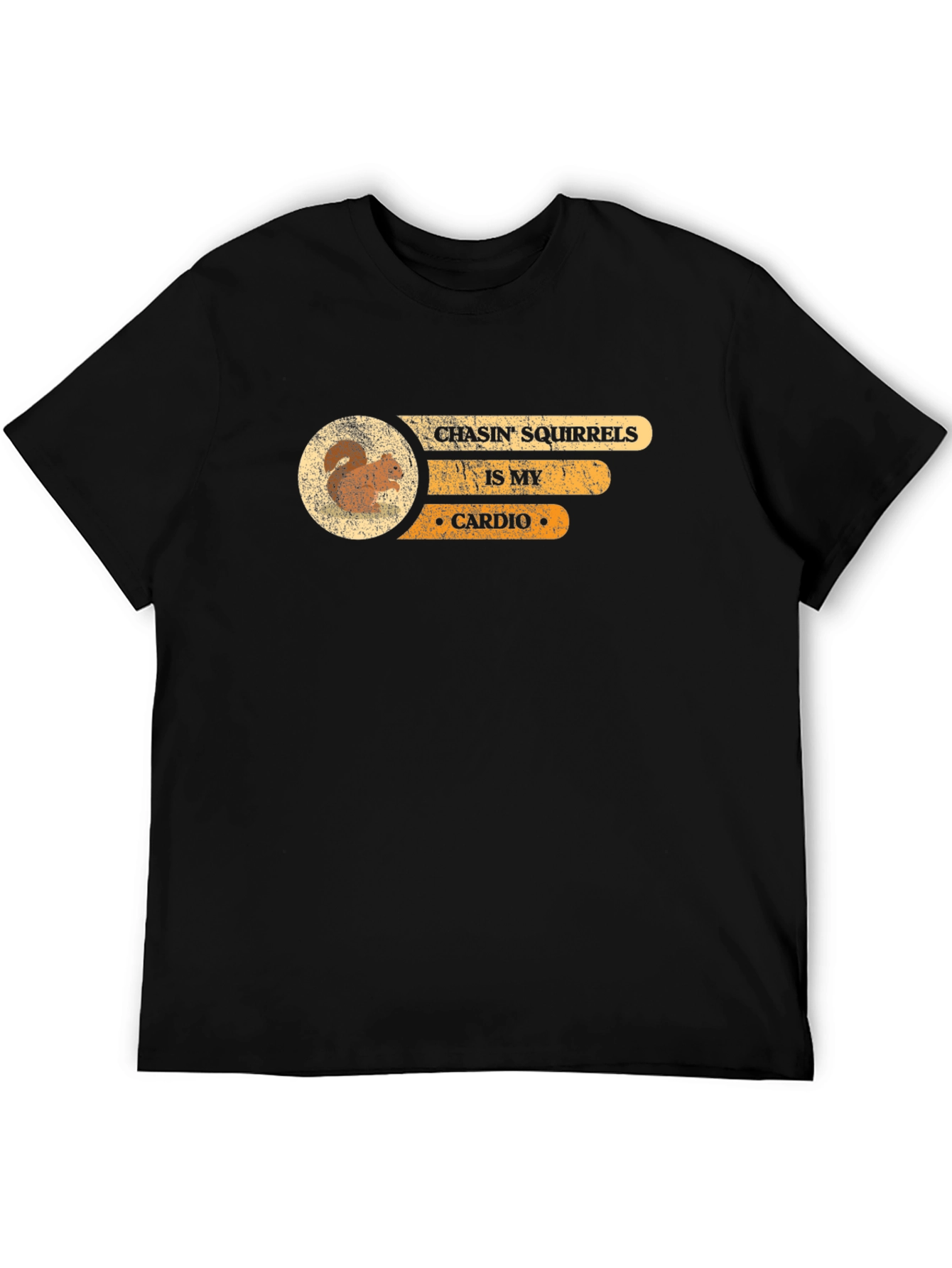 Camiseta Negra Persiguiendo Ardillas es mi Cardio