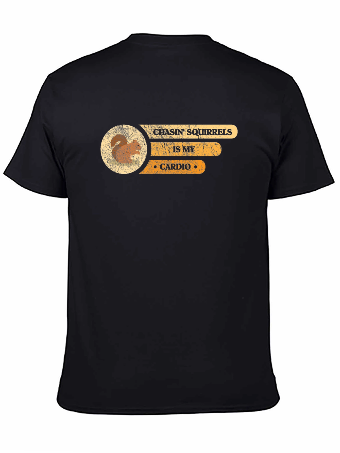Camiseta Negra Persiguiendo Ardillas es mi Cardio