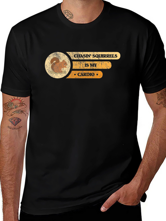 Camiseta Negra Persiguiendo Ardillas es mi Cardio