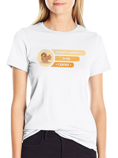 Camiseta Negra Persiguiendo Ardillas es mi Cardio