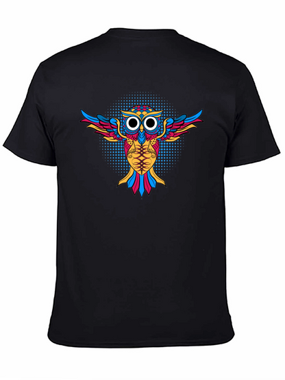 Camiseta Negra con Diseño de Búho Psicodélico