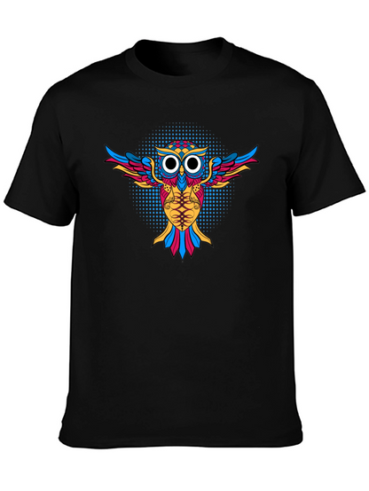 Camiseta Negra con Diseño de Búho Psicodélico