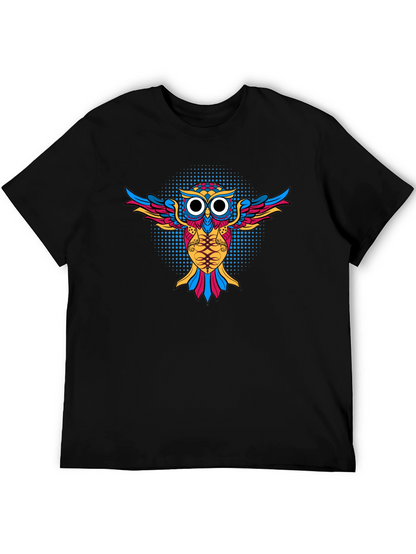 Camiseta Negra con Diseño de Búho Psicodélico