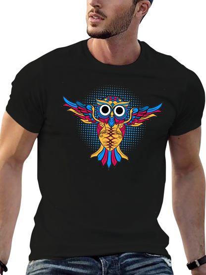 Camiseta Negra con Diseño de Búho Psicodélico