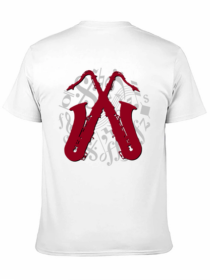 Camiseta Negra con Diseño de Saxofones Musicales