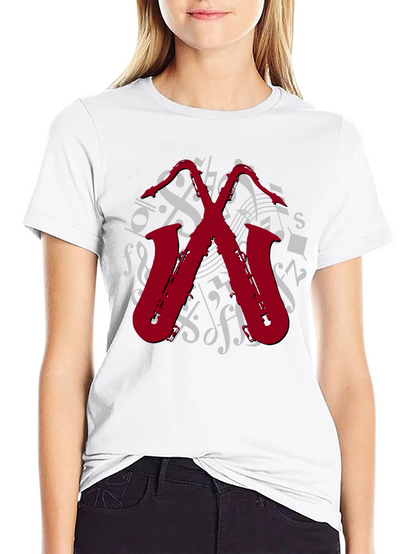 Camiseta Negra con Diseño de Saxofones Musicales