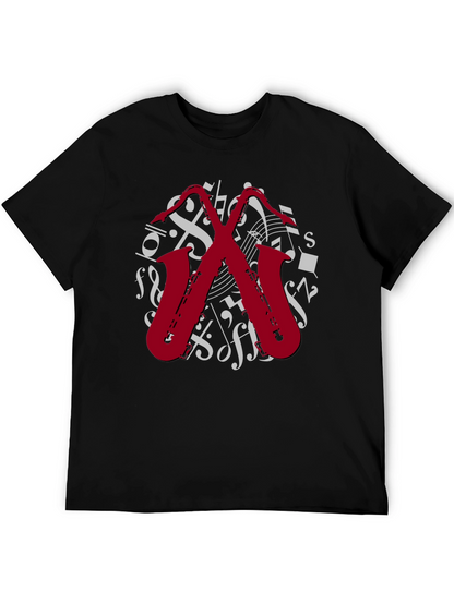 Camiseta Negra con Diseño de Saxofones Musicales