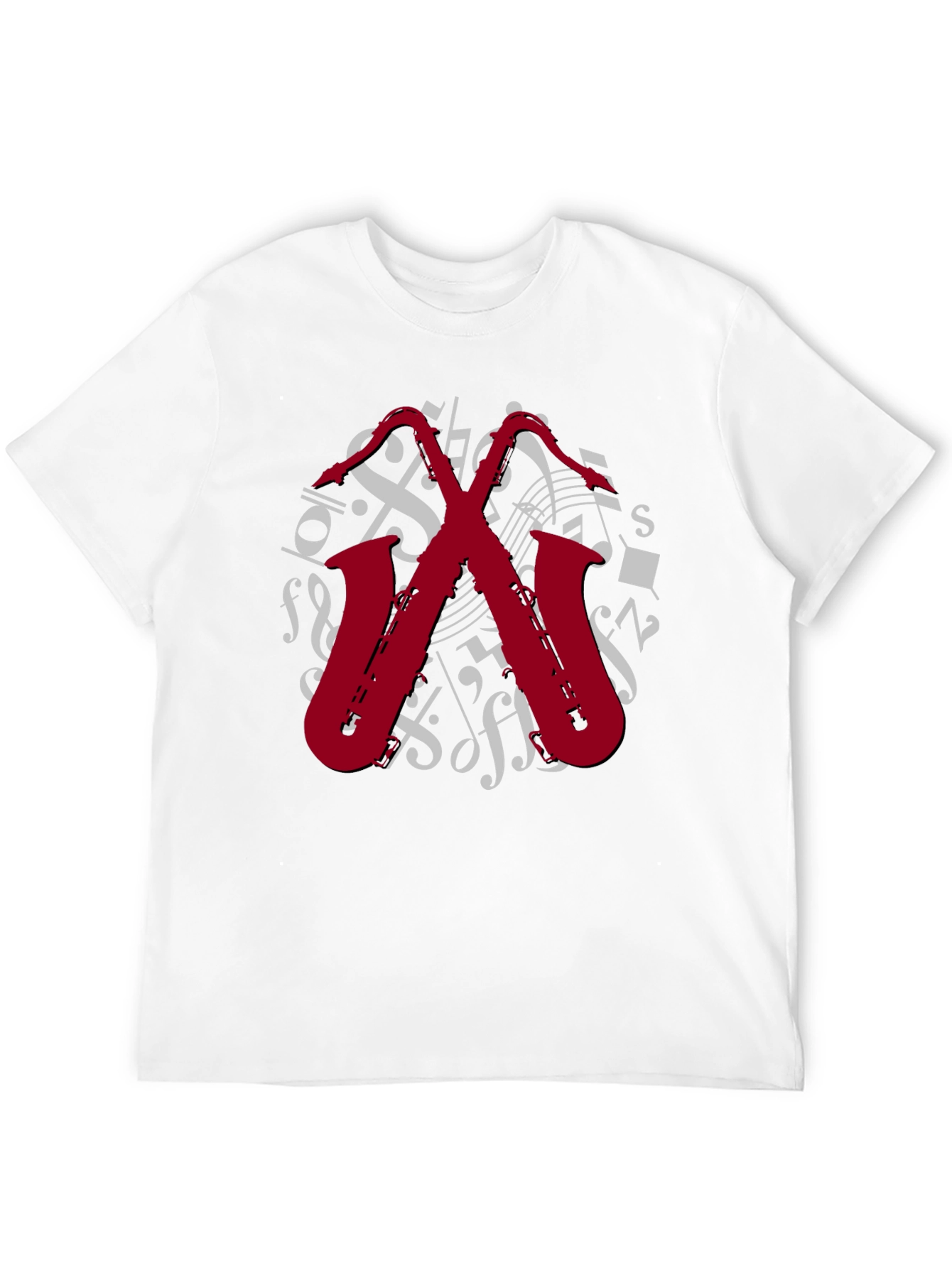 Camiseta Negra con Diseño de Saxofones Musicales