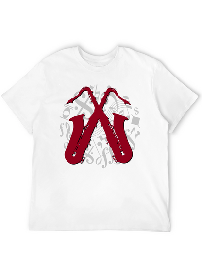 Camiseta Negra con Diseño de Saxofones Musicales