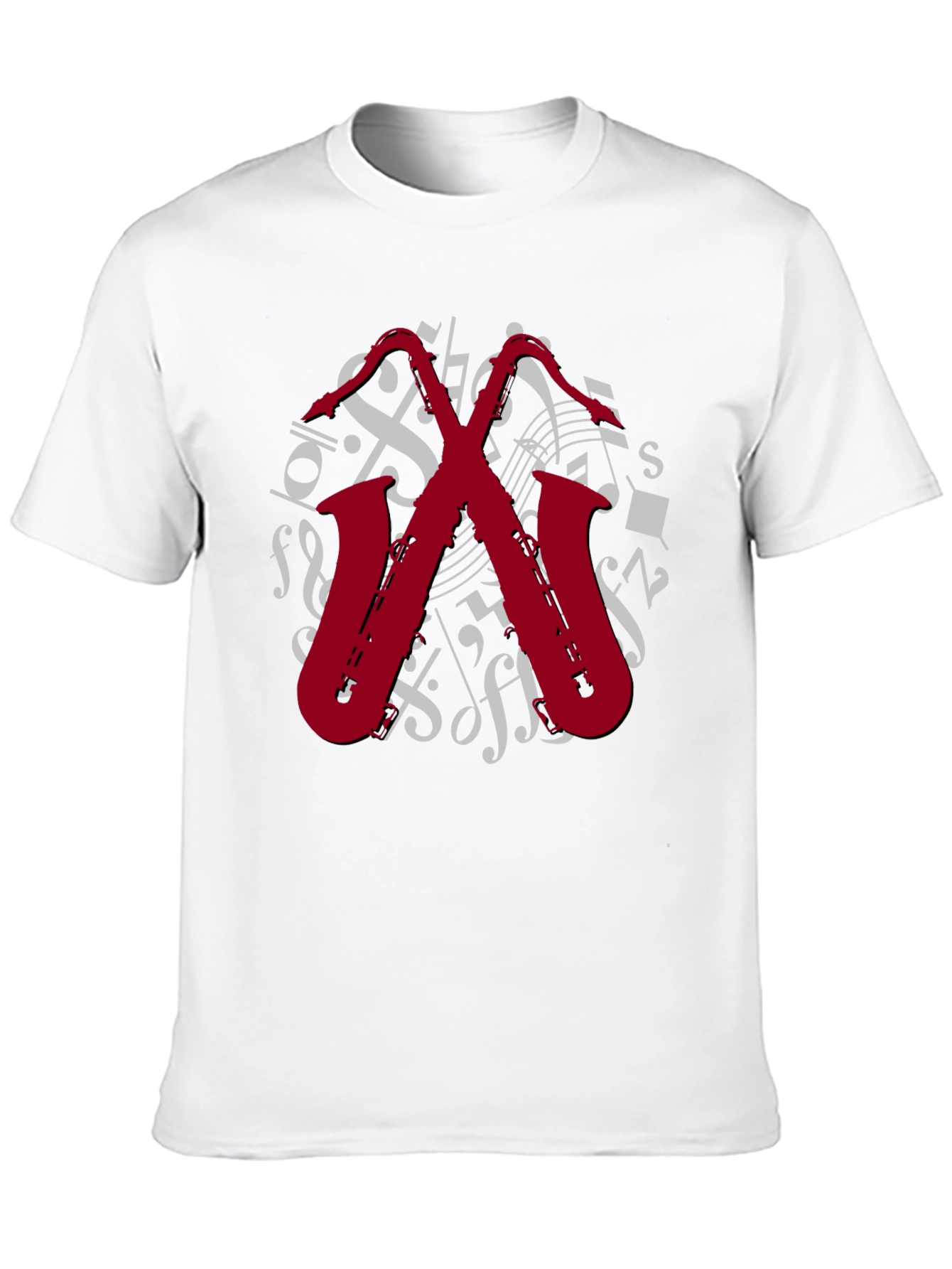Camiseta Negra con Diseño de Saxofones Musicales