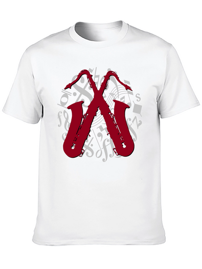 Camiseta Negra con Diseño de Saxofones Musicales
