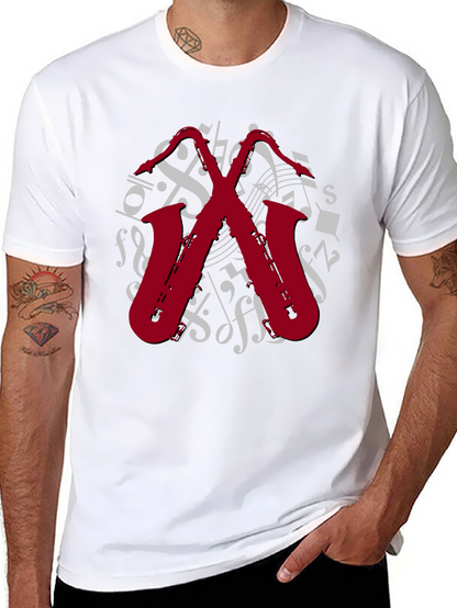 Camiseta Negra con Diseño de Saxofones Musicales