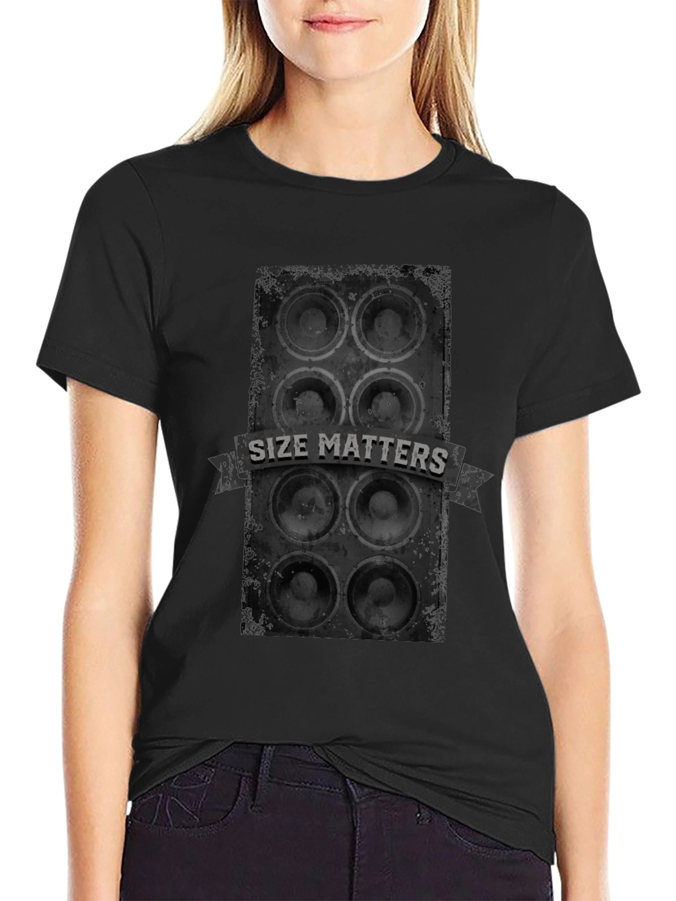 Camiseta Negra Size Matters - Sonido Impactante