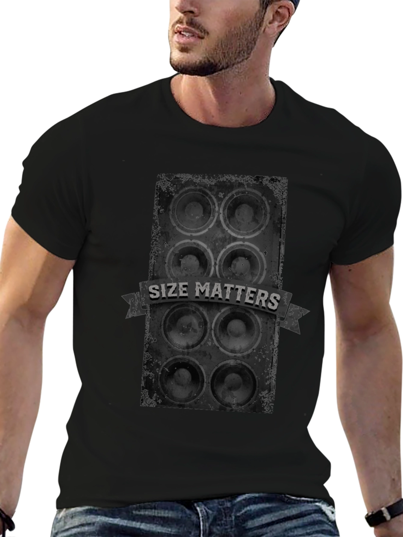 Camiseta Negra Size Matters - Sonido Impactante
