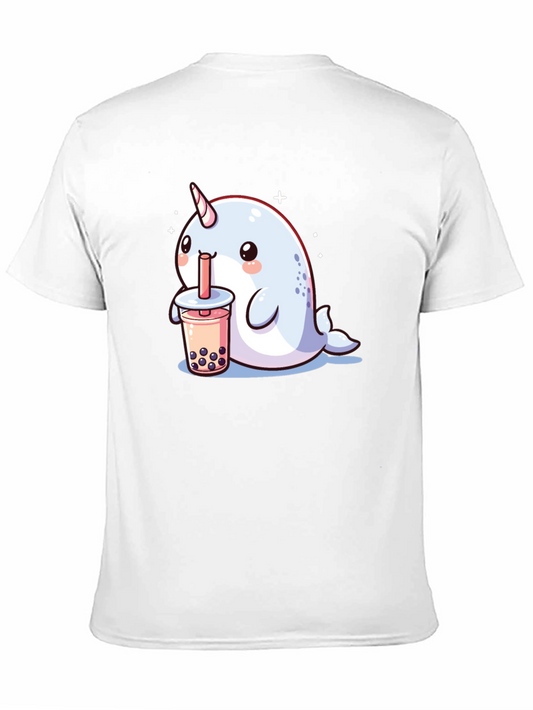 Camiseta Negra Narval Kawaii Bebiendo Boba