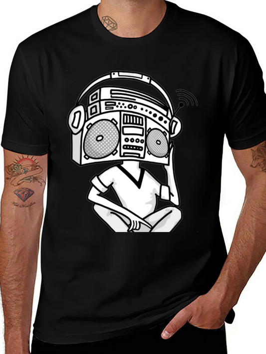 Camiseta Hombre Negra Diseño Boombox