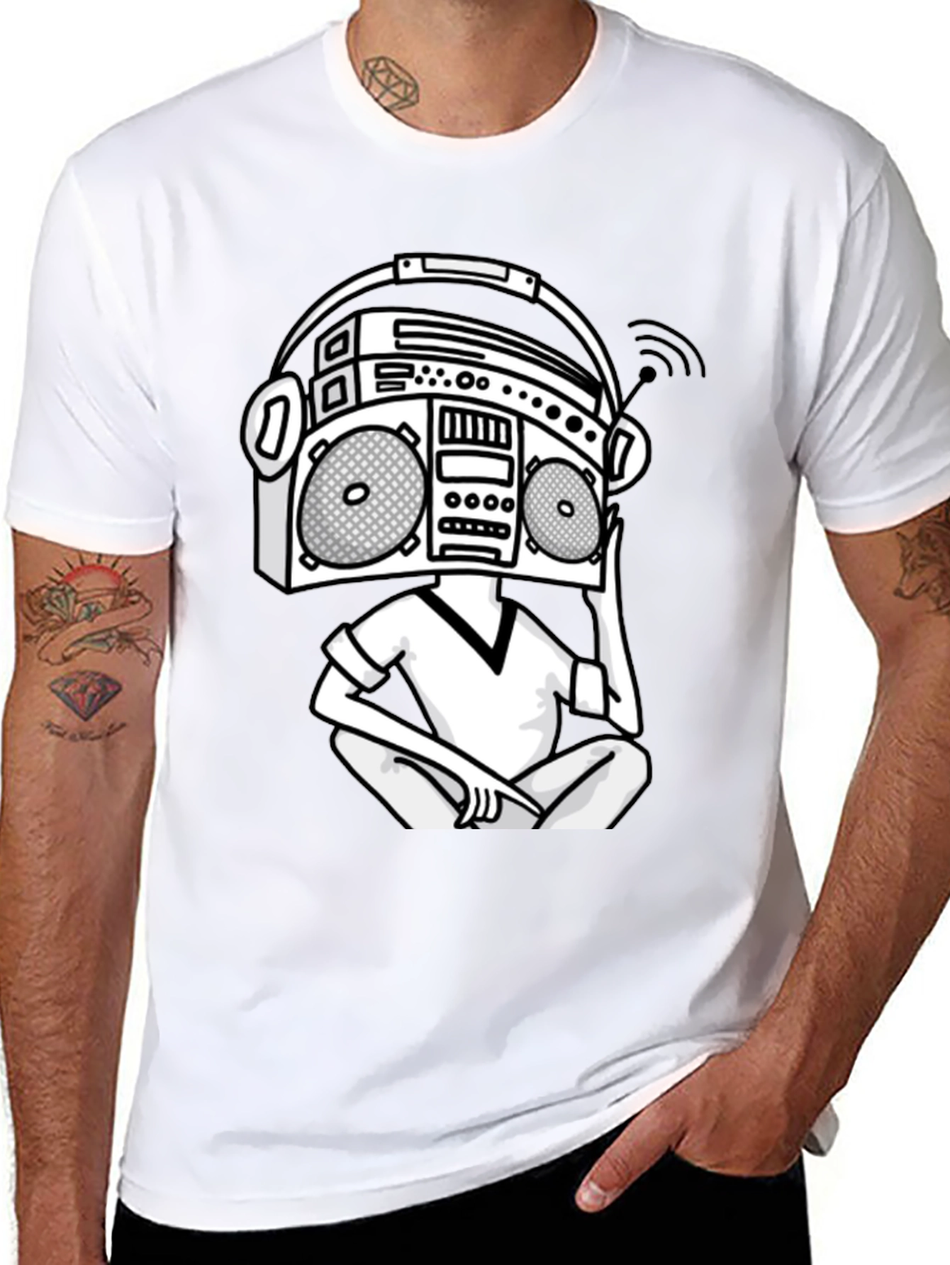 Camiseta Hombre Negra Diseño Boombox
