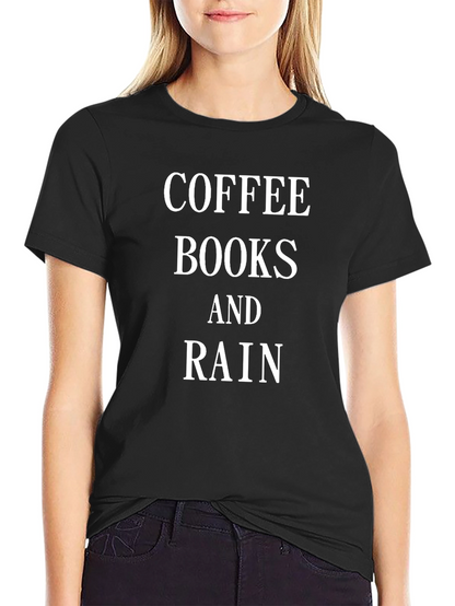 Camiseta Negra: Café Libros y Lluvia - Estilo Casual