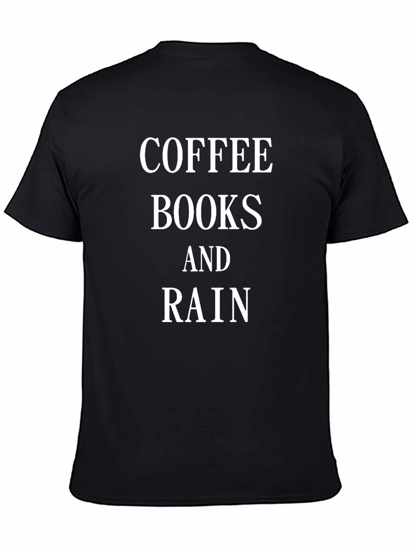 Camiseta Negra: Café Libros y Lluvia - Estilo Casual