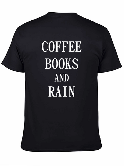 Camiseta Negra: Café Libros y Lluvia - Estilo Casual