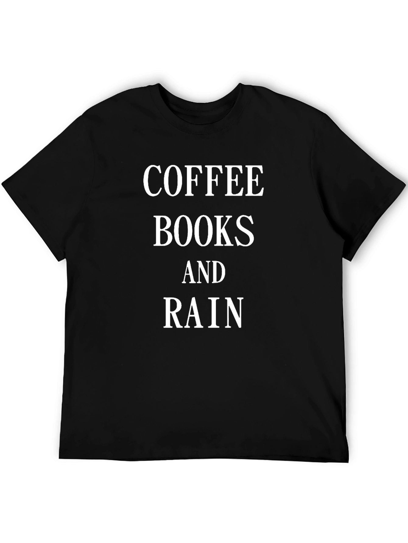 Camiseta Negra: Café Libros y Lluvia - Estilo Casual