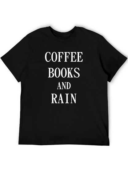 Camiseta Negra: Café Libros y Lluvia - Estilo Casual
